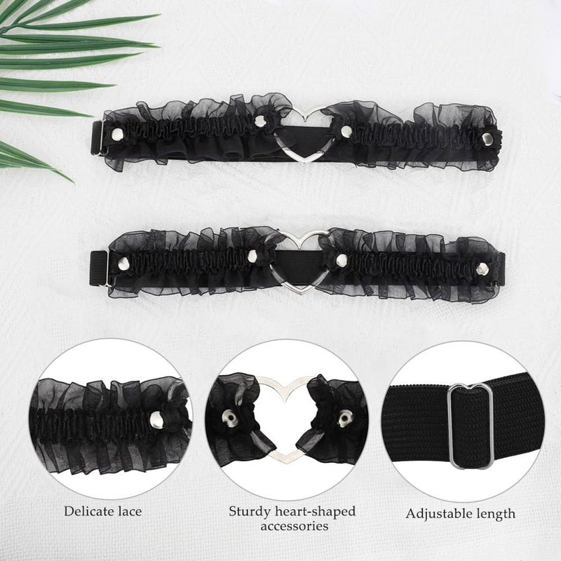 MystiCharm Store Garter Belt for Women Girls Lace Heart Leg Garters 2 Pcs Adjustable Wedding Punk Gothic Elastic Garter Belts - Image 3